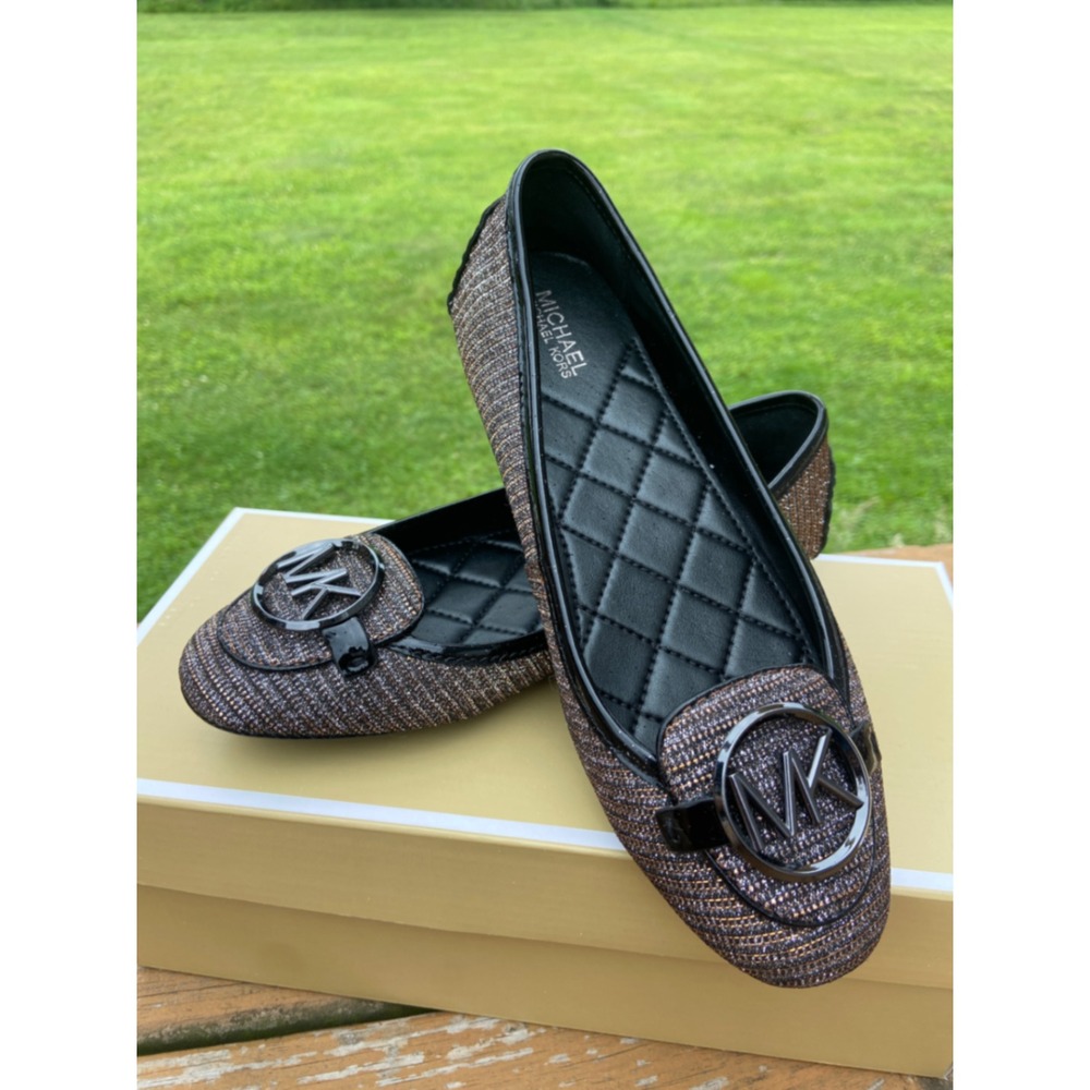 Michael Kors Lillie Moc Glitter Chain Mesh Flats Black Bronze 40F9LIFP2D Size 5M